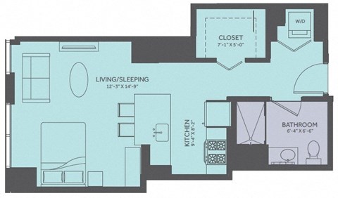 Floor plan for studio, 1 bath, 518 sqft